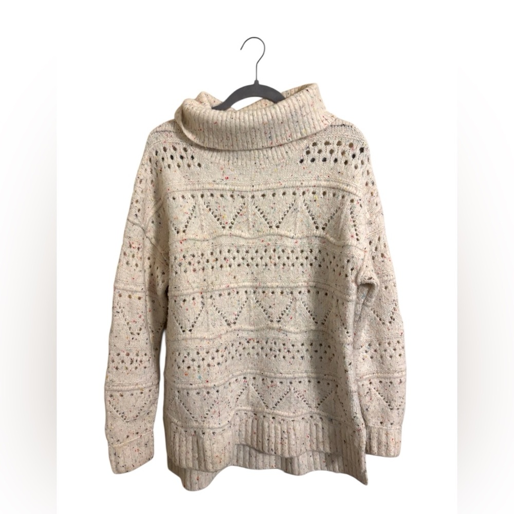 Sundance White Confetti Cowl Neck Pullover Sweater Medium
